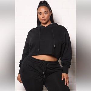 Sport legend side rib crop hoodie + Sport Essential Jogger Set in Black Size XL